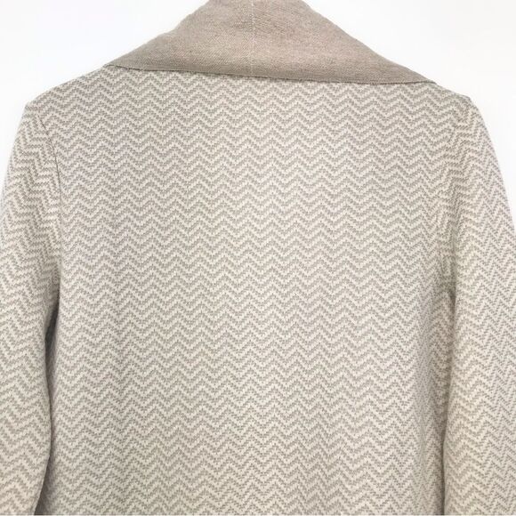 Adrienne Vittadini Tan Cream Herringbone Knit Open Front Long Cardigan Sweater - Picture 10 of 14